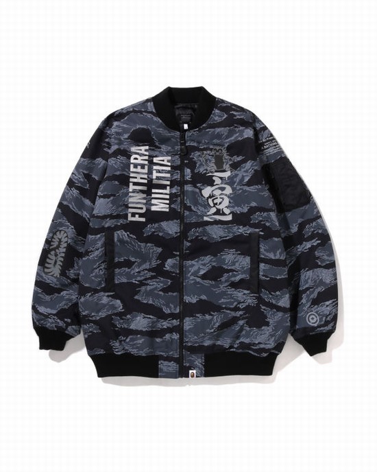 Abrigos Bape Tiger Camo Long MA-1 Hombre Negros | 678532-QWZ