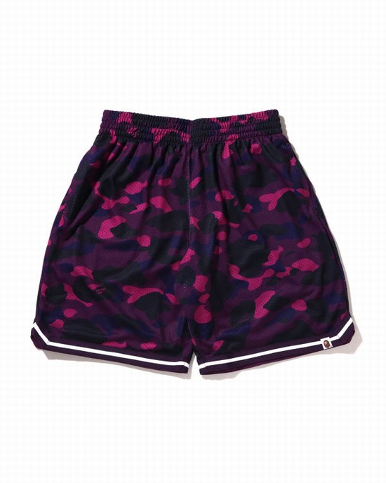 Bermudas Bape Color Camo Anchos Fit Basketball Hombre Morados | 201347-HMI