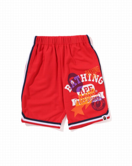 Bermudas Bape Multi Print Basketball Niños Rojos Claro | 398102-GNM