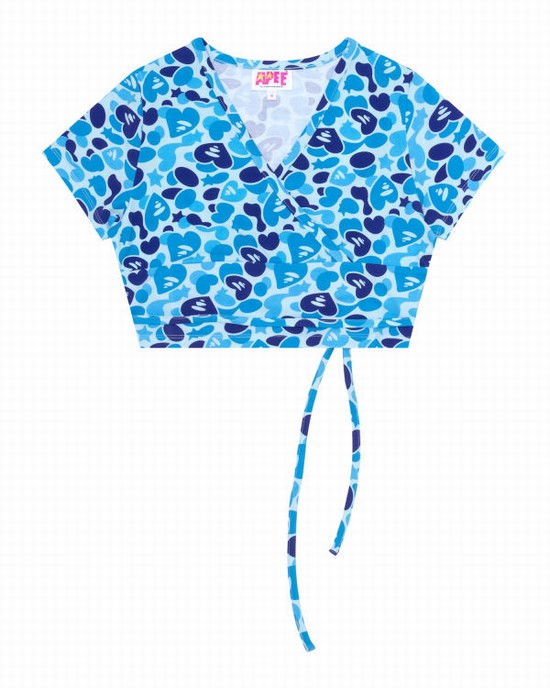 Blusas Bape Printed Mujer Azules | 768432-QFZ