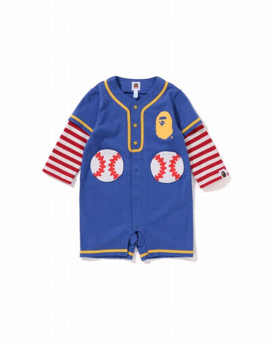 Bodysuit Bape Hoop Baseball Layered Rompers Niños Azules | 073528-HPW