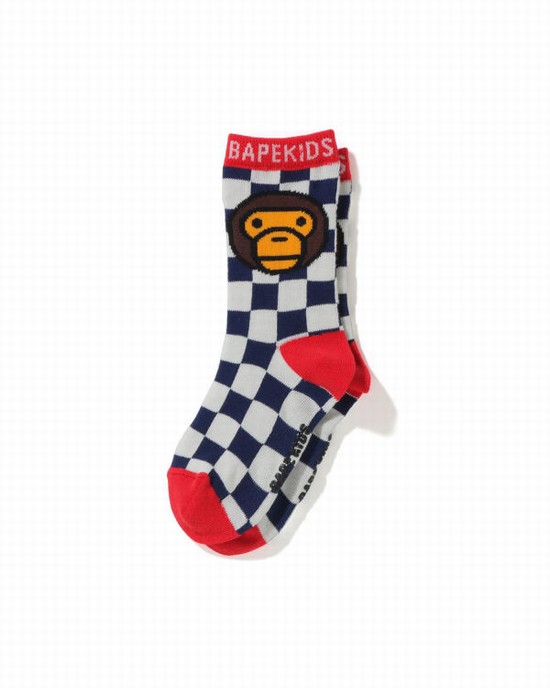 Calcetines Bape Milo Checkered Flag Niños Azul Marino Azules | 065382-TCJ