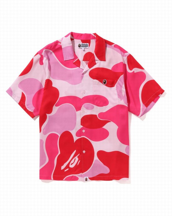 Camisas Bape ABC Camo Open Collar Hombre Rosas | 986057-IPS