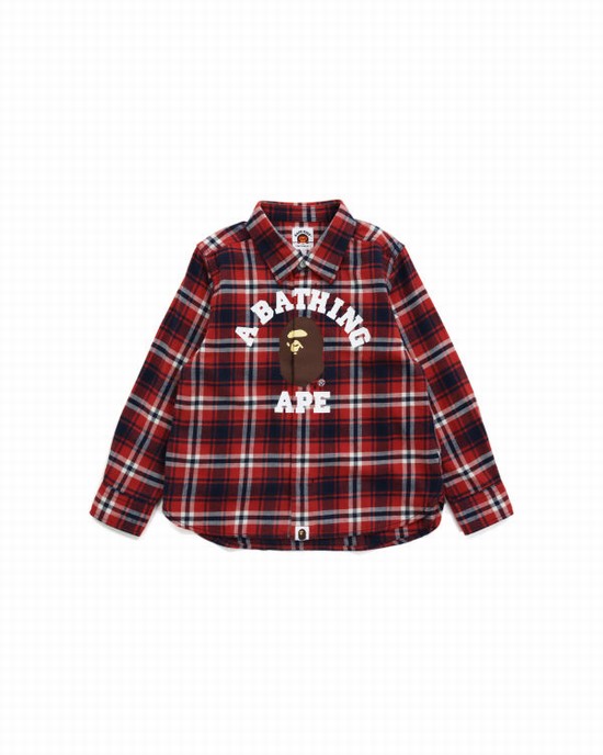 Camisas Bape College Flannel Check Niños Rojos Claro | 510238-PXS