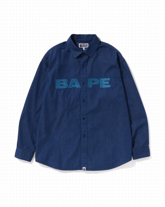 Camisas Bape Denim Loose Fit Hombre Azul Marino Azules | 579043-TJY