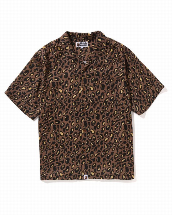 Camisas Bape Leopard Open Collar Hombre Marrom | 706492-UGF