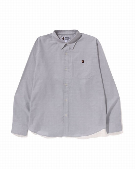 Camisas Bape Oxford relaxed fit Hombre Grises | 150946-DZF