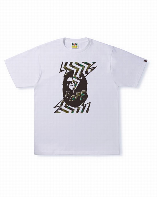 Camiseta Bape 1st Camo Lightning Ape Head Hombre Blancos | 671280-CKU