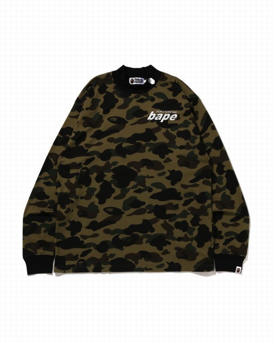 Camiseta Bape 1st Camo Mock Neck Relaxed Fit L/S Hombre Verdes | 427968-GCY