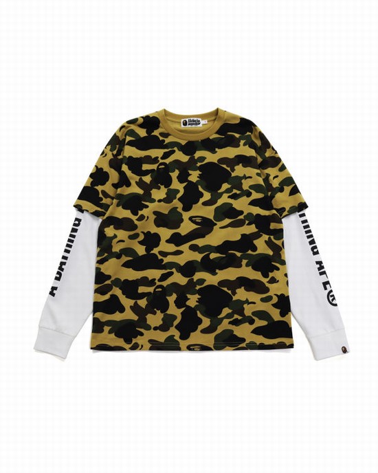 Camiseta Bape 1st Camo Oversized L/S Mujer Kaki | 257369-IDQ