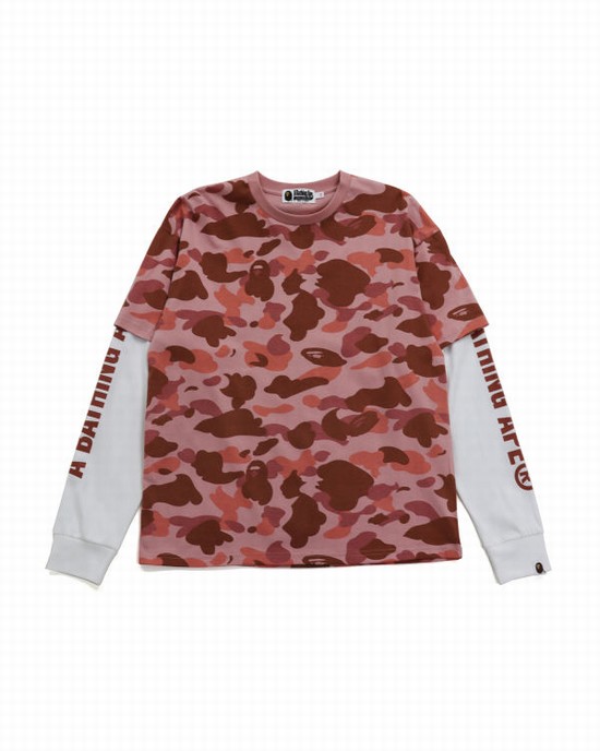 Camiseta Bape 1st Camo Oversized L/S Mujer Rosas | 793286-HSV