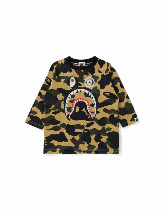 Camiseta Bape 1st Camo Shark 3/4 Sleeve Niños Amarillos | 761328-RUF