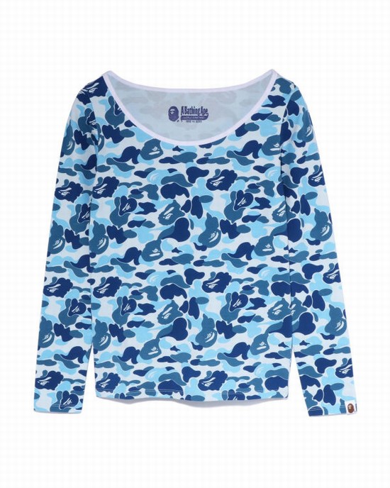 Camiseta Bape ABC Camo L/S Mujer Azules Claro | 712045-WQC