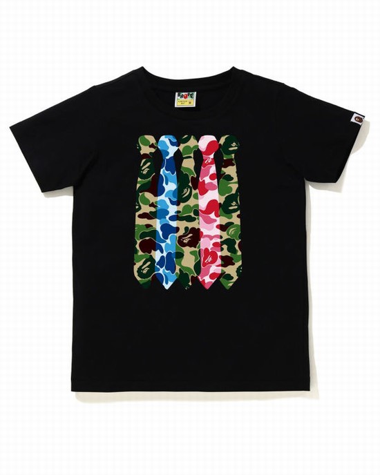 Camiseta Bape ABC Camo Neck Mujer Negros | 742305-FJO