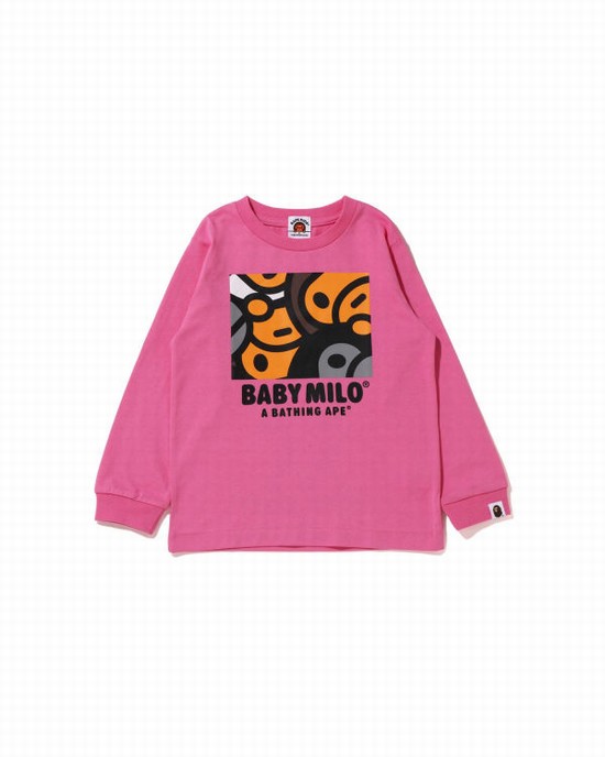 Camiseta Bape All Milo Mix L/S Niños Rosas | 804153-JEY