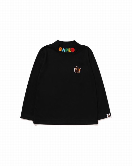 Camiseta Bape Ape Head & Milo One Point High Neck L/S Niños Negros | 349610-YBZ