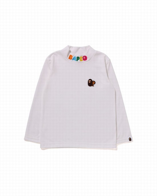 Camiseta Bape Ape Head & Milo One Point High Neck L/S Niños Blancos | 810536-SQW