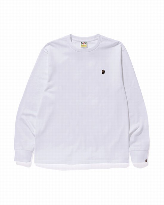 Camiseta Bape Ape Head One Point L/S Hombre Blancos | 793045-OFP