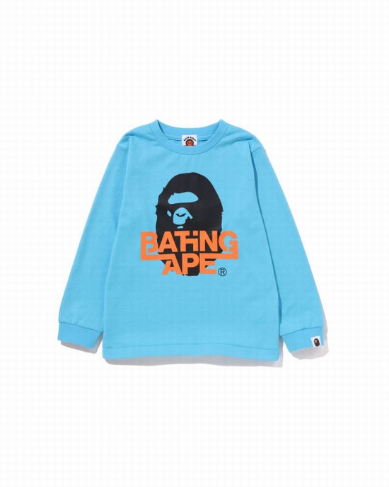 Camiseta Bape Bathing Ape Ape Head L/S Niños Azules | 085316-OXK