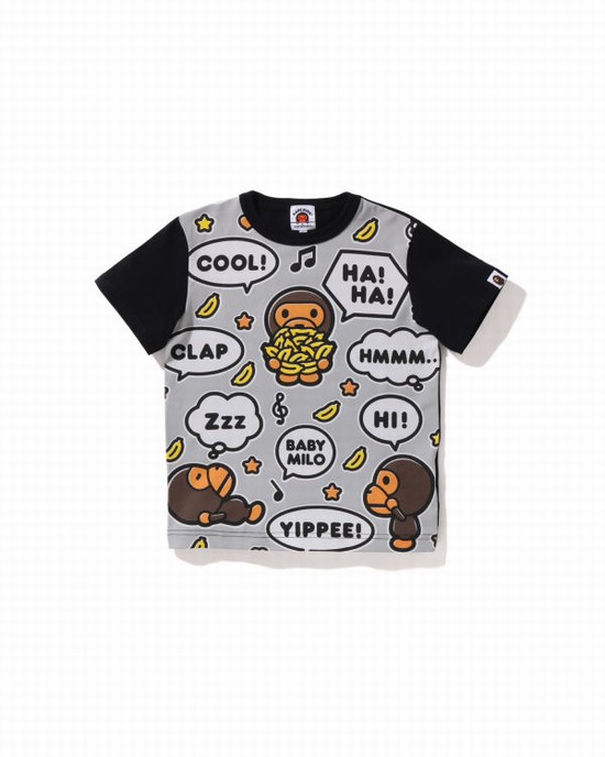 Camiseta Bape Big Milo Speech Balloon Niños Negros | 710253-MXQ