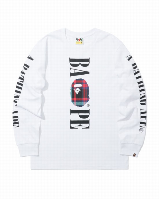 Camiseta Bape Check Head long sleeve Hombre Blancos | 409157-GDH