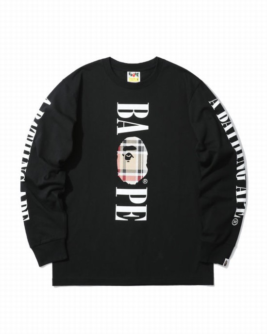 Camiseta Bape Check Head long sleeve Hombre Beige | 569381-RIV