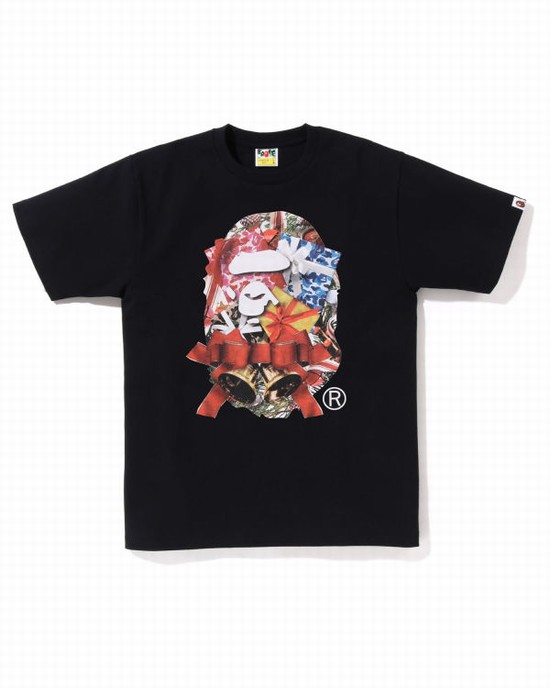 Camiseta Bape Christmas Ape Head Hombre Negros | 291450-DXM