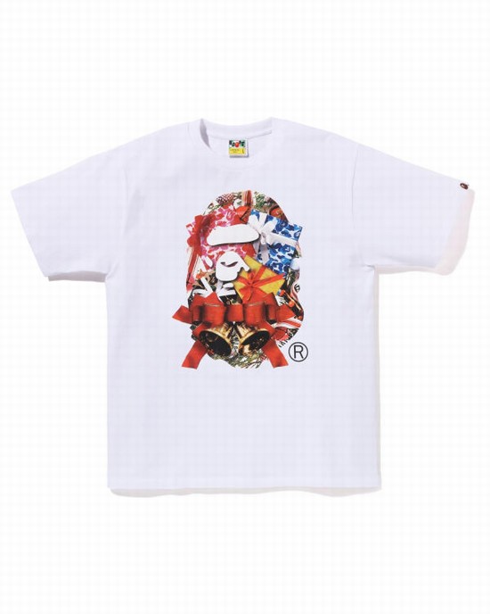 Camiseta Bape Christmas Ape Head Hombre Blancos | 630948-XMI