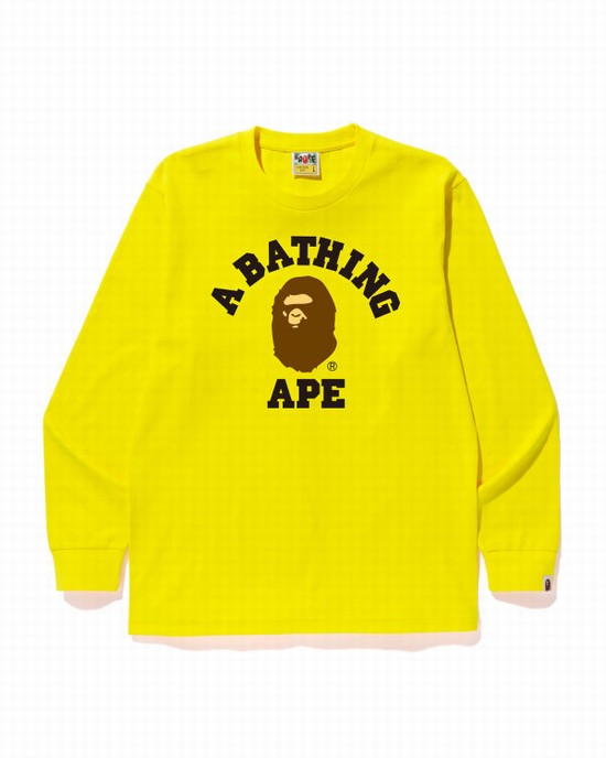 Camiseta Bape College Hombre Amarillos | 194672-PVC