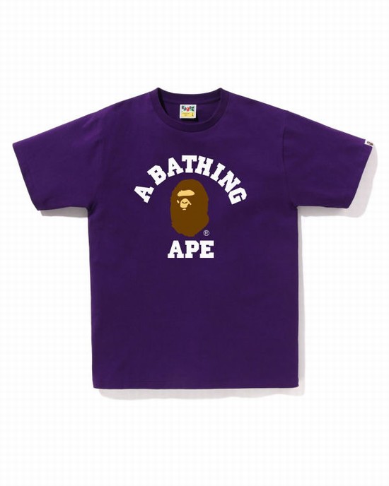 Camiseta Bape College Hombre Morados | 216304-JWO