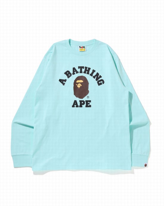 Camiseta Bape College L/S Hombre Azules Claro | 952140-NUB