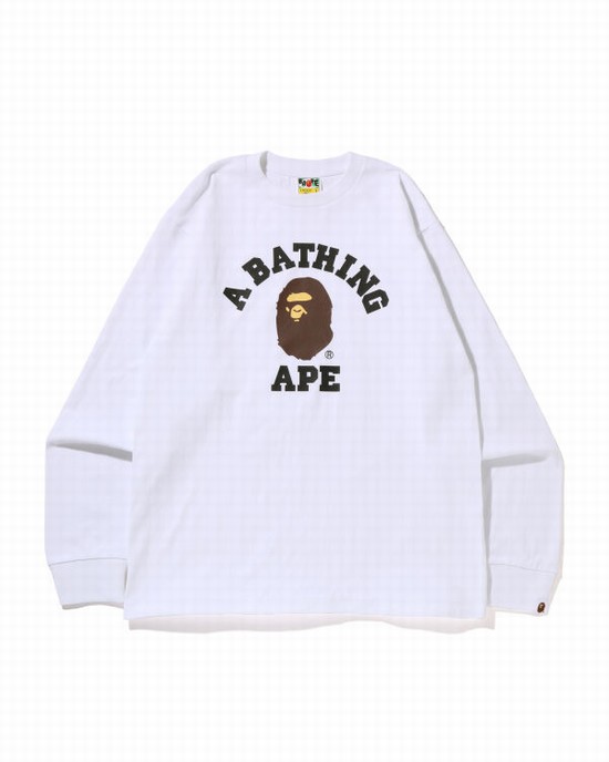 Camiseta Bape College L/S Hombre Blancos | 571324-MUN