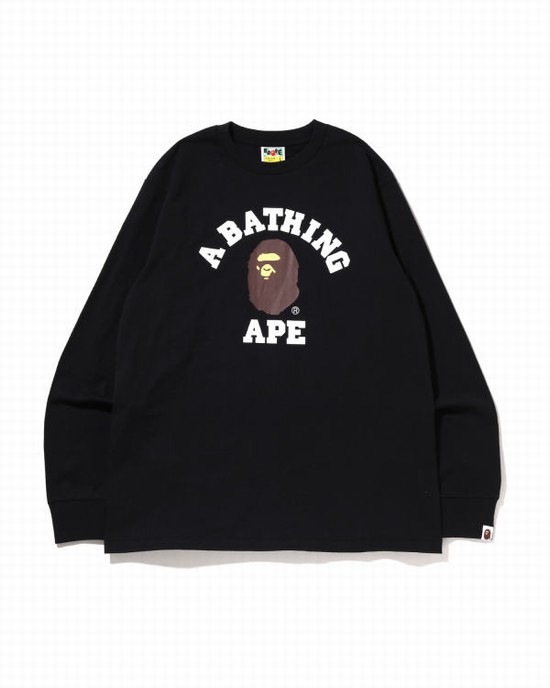 Camiseta Bape College L/S Hombre Negros | 739142-EWS