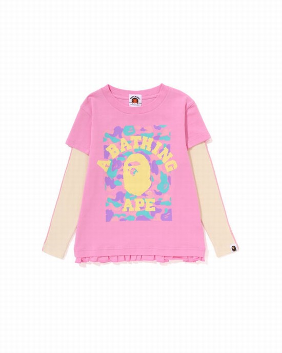 Camiseta Bape College Layered Frill L/S Niños Rosas | 276503-ESZ