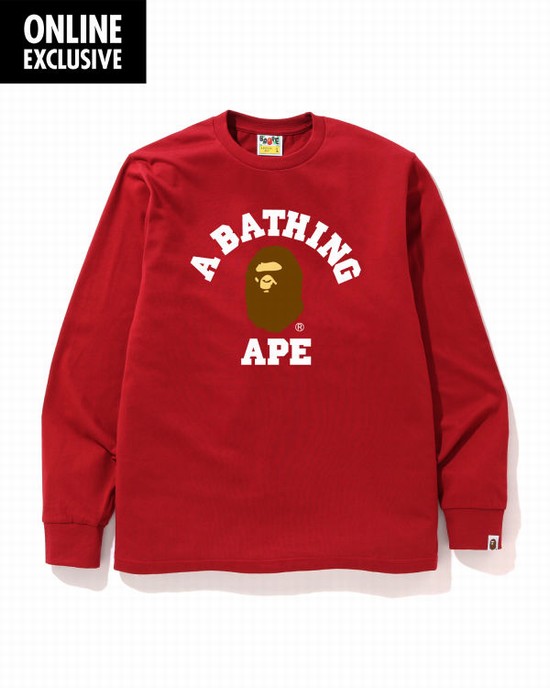 Camiseta Bape College logo Hombre Rojos Claro | 725093-MTR