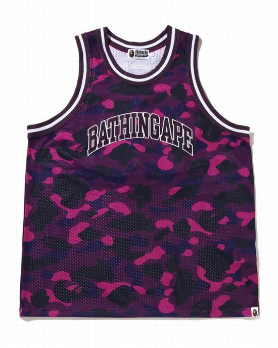 Camiseta Bape Color Camo Basketball Hombre Morados | 514983-YPV