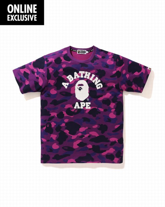 Camiseta Bape Color Camo College Hombre Morados | 219856-KRP