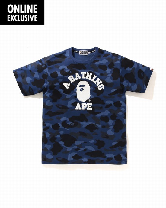 Camiseta Bape Color Camo College Hombre Azul Marino Azules | 358426-DPY