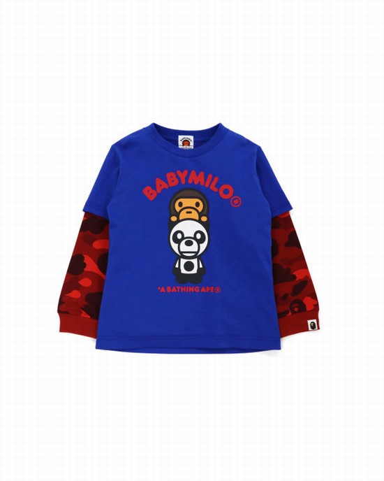 Camiseta Bape Color Camo Milo Panda Layered Long Sleeve Niños Azules | 806249-MWF