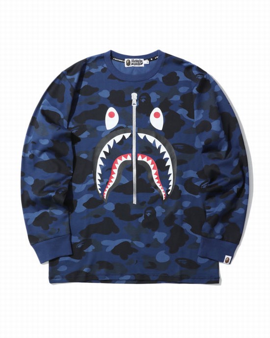 Camiseta Bape Color Camo Shark Hombre Azul Marino Azules | 314572-DZA