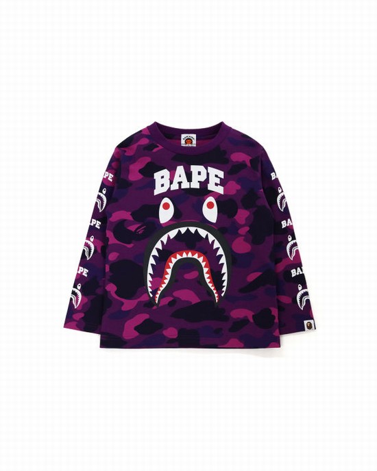 Camiseta Bape Color Camo Shark Print Niños Morados Oscuro | 342786-ADN