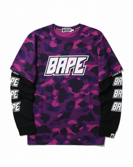 Camiseta Bape Color Camo layered Hombre Morados | 024785-KDG