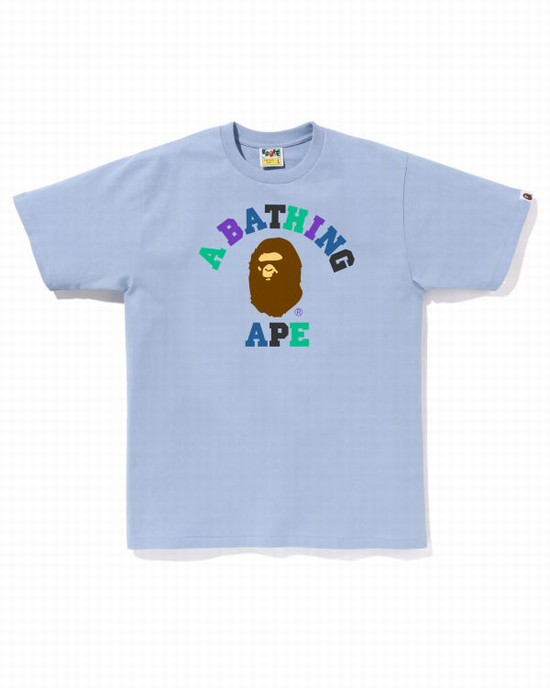 Camiseta Bape Colors College Hombre Azules Claro | 517924-KIG