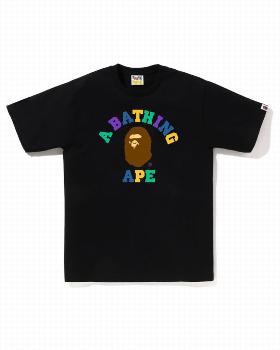 Camiseta Bape Colors College Hombre Negros | 672438-HTW