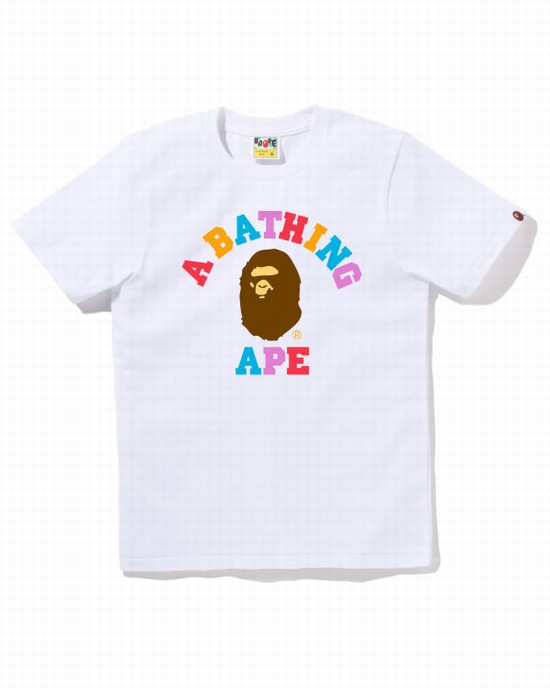 Camiseta Bape Colors College Mujer Blancos | 196053-DPM