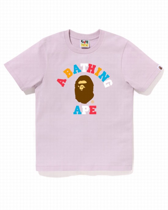 Camiseta Bape Colors College Mujer Morados | 408237-SYH