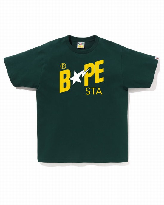 Camiseta Bape Colors STA Logo Hombre Verdes Oscuro | 240938-WUV