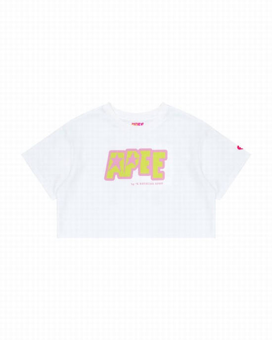 Camiseta Bape Double logo cropped Mujer Blancos | 706541-XFV