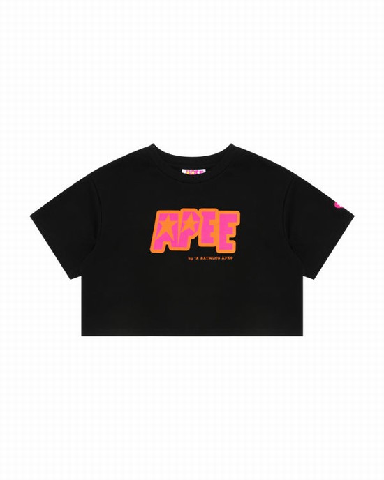 Camiseta Bape Double logo cropped Mujer Negros | 731904-DGQ