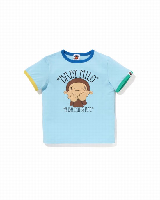 Camiseta Bape Drawn Milo Shy Ringer Niños Azules Claro | 839065-DSW